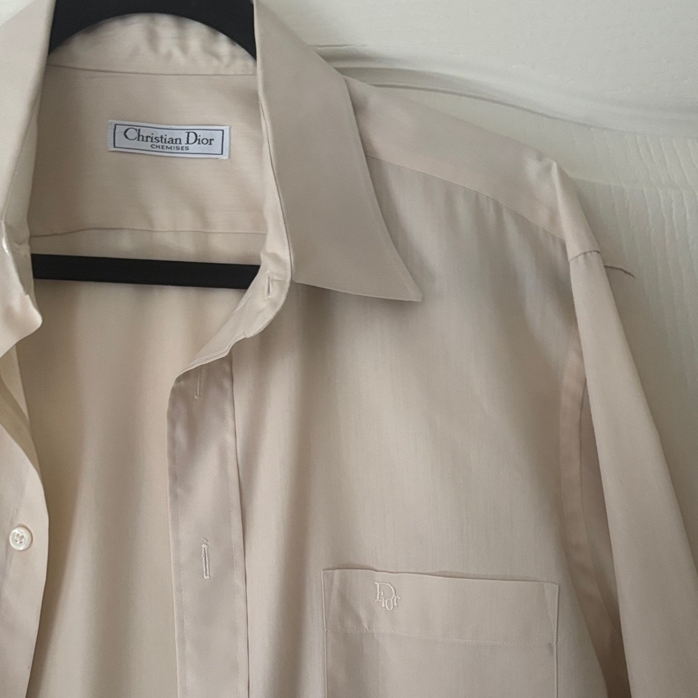 Dior Men's Light Cream Dress Shirt with Chest Pocket